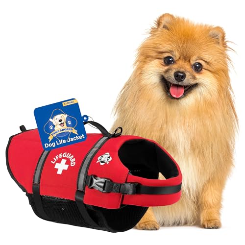 Dog Life Jacket - Keep Your Canine Safe with a Neoprene Life Vest for Swimming and Boating - Available in Different Sizes, Color and Design to Choose - Red, X-Small