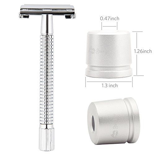 Safety Razor/shaver/shaving tool/Butterfly men&#39;s razor Kit, Chrome Long Handle Butterfly Open Double Edge Safety Razor Men&#39;s Shaver (1 Razor, 1 H3 Razor Stand and 1pc Genuine Leather Case)