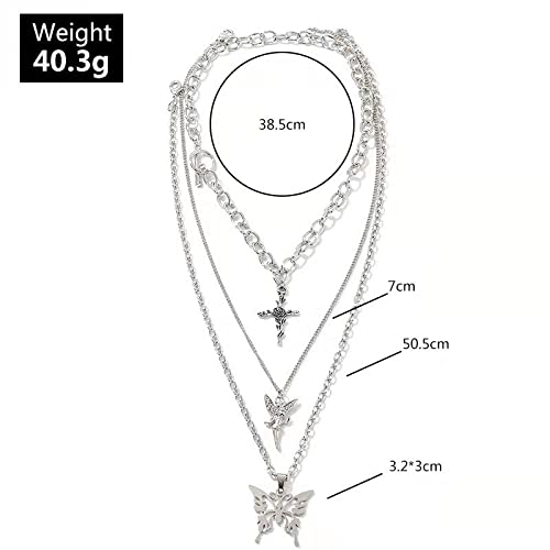 Dainty Punk Layering Chunky Chain Choker Toggle Necklace Boho Jewelry Set Layered Butterfly Cross Angel Pendant Statement Necklace Festival Statement Necklace for Women Man
