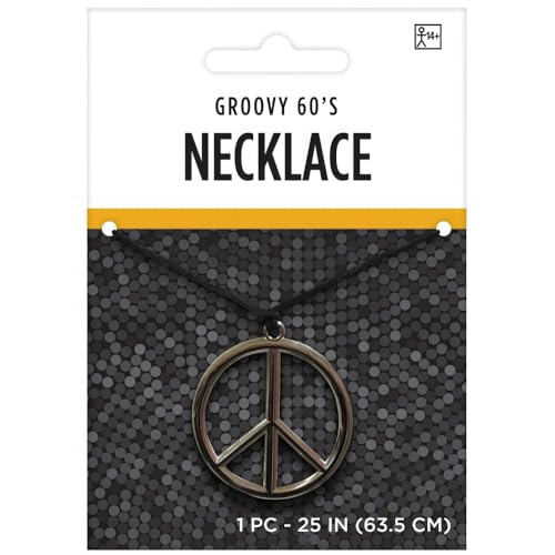 amscan Peace Sign Necklace, Black/Silver