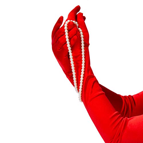 Long Red Elbow Satin Gloves 21 Stretchy 1920s Opera Gloves Evening Party Dance Gloves for Women