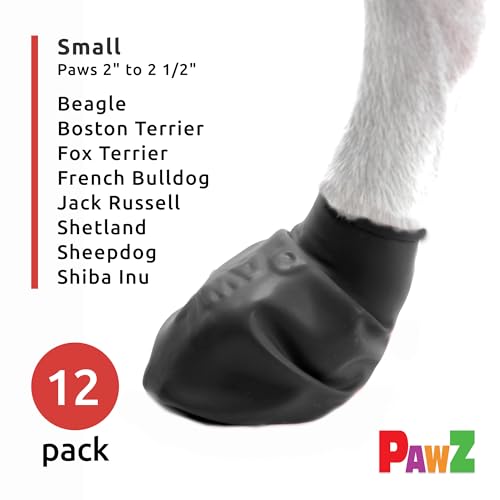 PawZ Rubber Dog Boots for Paws up to 2 - 2.5 - Dog Booties for Hot Pavement, Anti Slip Dog Socks, 12 Reusable Paws Waterproof Dog Boots, S, Black