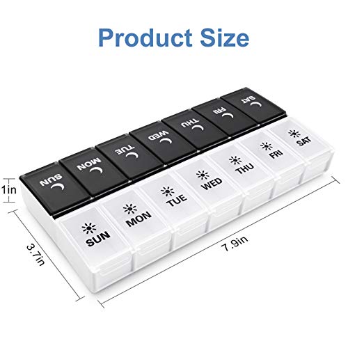 Large Pill Organizer 2 Times a Day, Weekly Box Per AM PM Case, Day Night Container 7 Vitamin Case Twice