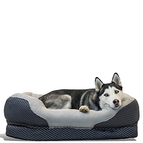 Snuggly Sleeper Large Gray Diamond Orthopedic Dog Bed with Solid Orthopedic Foam, Soft Cotton Bolster, and Ultra Soft Plush Sleeping Space - 40 x 30 Inches