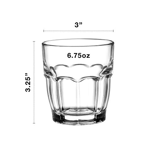 Rock Bar Stackable Juice Glasses – Set Of 6 Dishwasher Safe Drinking Glasses For Soda, Milk, Coke, Beer, Spirits – 6.75oz Durable Tempered Glass Water Tumblers For Daily Use