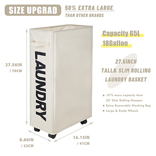 Caroeas Laundry Basket Slim Plus 27.5”,Beige Laundry Ba