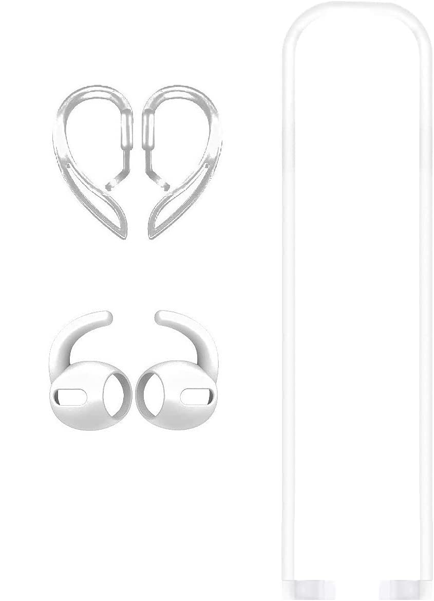 [Never Lose Your Air Pods Pro] Anti Slip Set, Sport Ear Hook Compatible with Air Pods Pro + Air Pods Pro Earbuds Ear Hooks Cover + Strap Compatible with Air Pods Pro [3in1] (White)