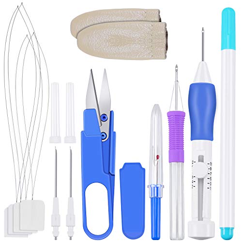 12 Piece Punch Needle Embroidery Kits, Embroidery Pen Needle Punch kit- Finger Protectors Craft Tools with Storage Box for Embroidery Floss Cross Stitching Beginner