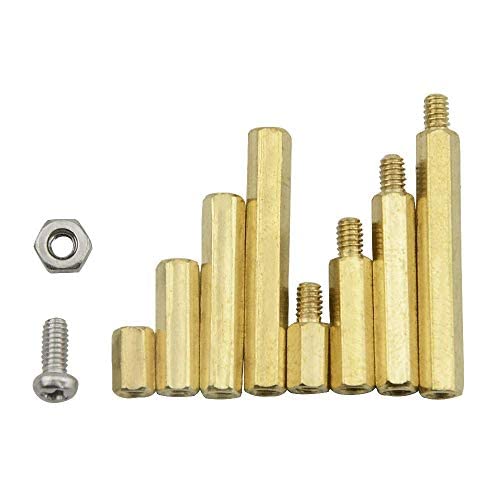 320PCS M2 Brass Male-Female/Female-Female Hex Brass Spacer Standoff Screw Nut Assortment Kit and Stainless Steel Screw Nut Set (Brass M2)