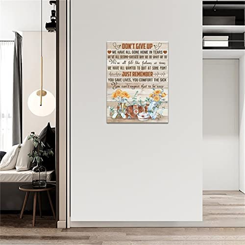 Inspirational Wall Art Nurse Cap Injector Flower Picture Painting Gifts for Nurse Medical Staff Team Motivational Quotes Don&#39;t Give Up Framed Canvas Prints Modern Office Artwork Decor 12x16