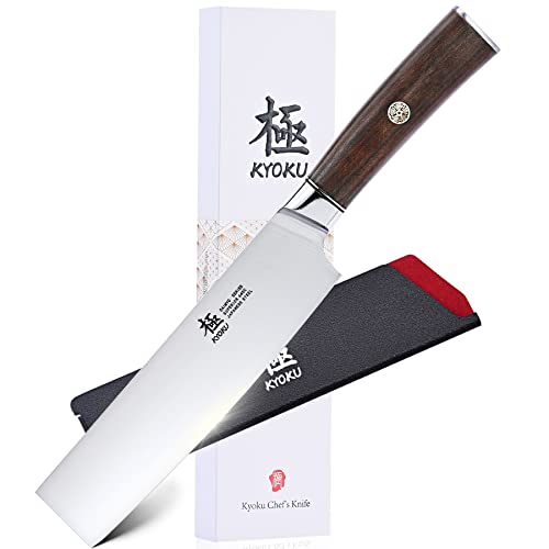 7 Inch Nakiri Knife - Daimyo Series - Vegetable Cleaver with Ergonomic Rosewood Handle, & Mosaic Pin - Japanese 440C Stainless Steel Kitchen Knife with Sheath & Case