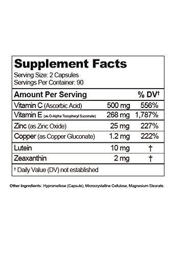 Macular Support Formula for Eye Health - 180 Count - Based on The AREDS 2 Study - for Age Related Macular Eye Health (AMD) - Eye Vitamins