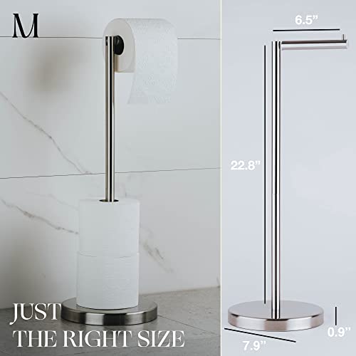 Marmolux Acc - Free Standing Toilet Paper Holder Stand Brushed Steel Finish 1pc - Storage for 4 Rolls of Toilet Tissue SUS 304 Stainless Steel Bathroom TP Stand - Toilet Paper Stand - Toilet Holder