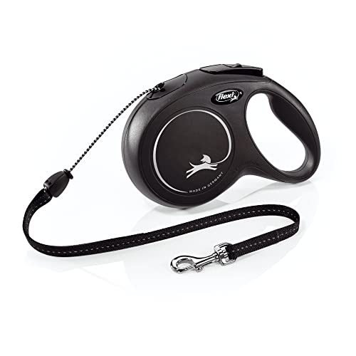 New Classic Cord Retractable Dog Leash for Medium Dogs up to 44 lbs. – 26 ft., Black | Tangle-Free Pet Walking Leash with One-Handed Brake, Pause, Lock | German Quality Product