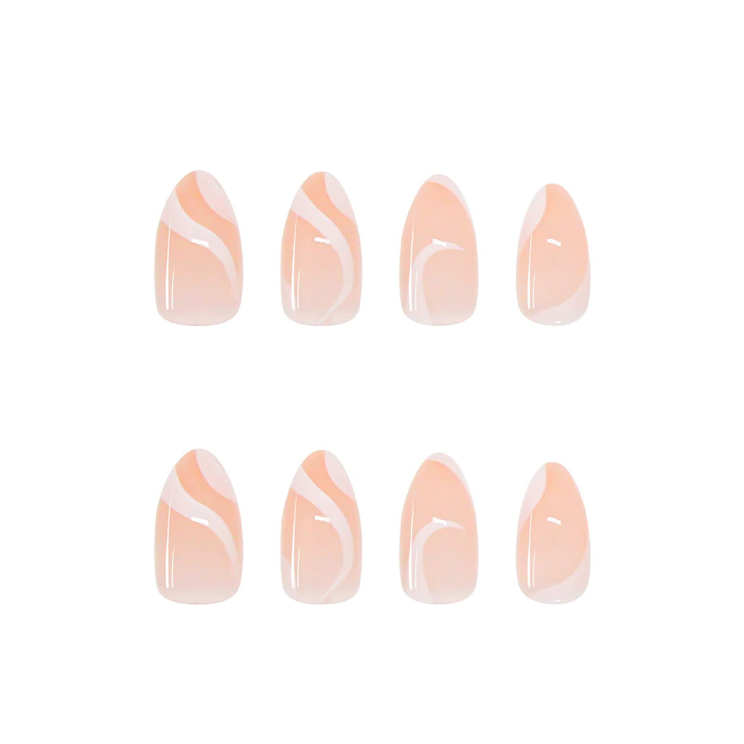 24 Pcs Press on Nails Medium, Fake Nails Almond Glue on Nails, False Nails with Glue, Acrylic Nails for Women and Girls (White Swirl)