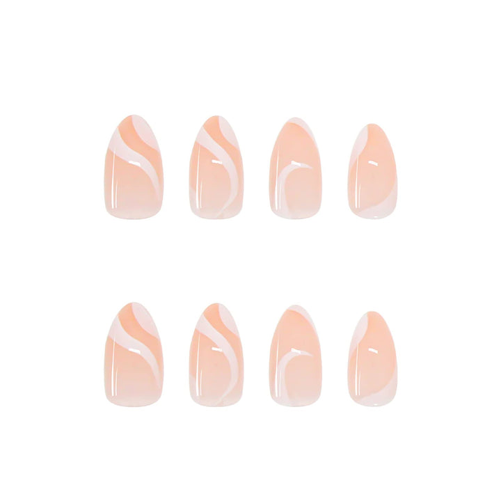 24 Pcs Press on Nails Medium, Fake Nails Almond Glue on Nails, False Nails with Glue, Acrylic Nails for Women and Girls (White Swirl)