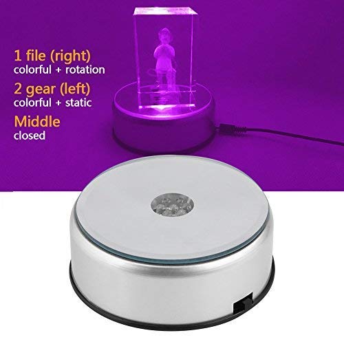 Display Turntable Base for Crystals Glass Art,4 7 LED 7 Colored Rotating Crystal Display Base Stand with AC Adapter,for Crystals Glass Jewelry Art