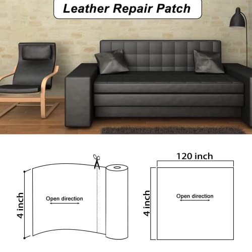 Leather Repair Patch Tape Dark Brown 4 x 120 inch, Self-Adhesive refinisher cuttable reupholster Tape Patches, Leather Repair kit Tape for Car Seat, Couch, Sofa, Chair
