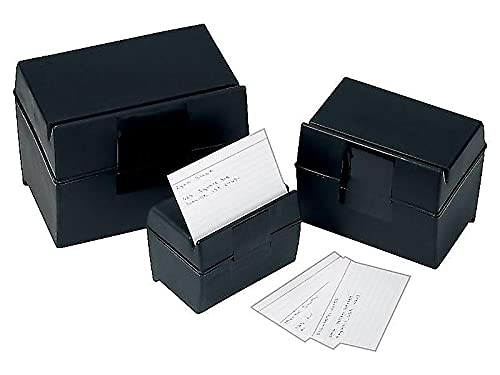01351 Plastic Index Card Flip Top File Box Holds 300 3 x 5 Cards, Matte Black (1 EA)