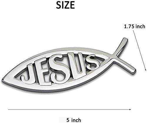 2pcs Jesus Fish Decal Sticker Silver,3D Car Chrome Decal Emblem Sticker Religious God for Jesus Christian Fish Symbol