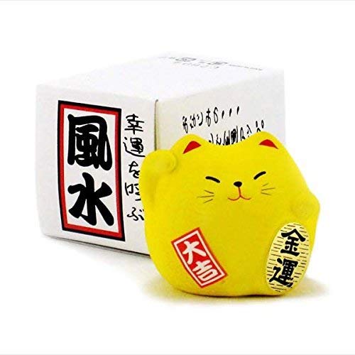 Maneki Neko Charm Kin-un Collectible Figurine, Wealth, Yellow