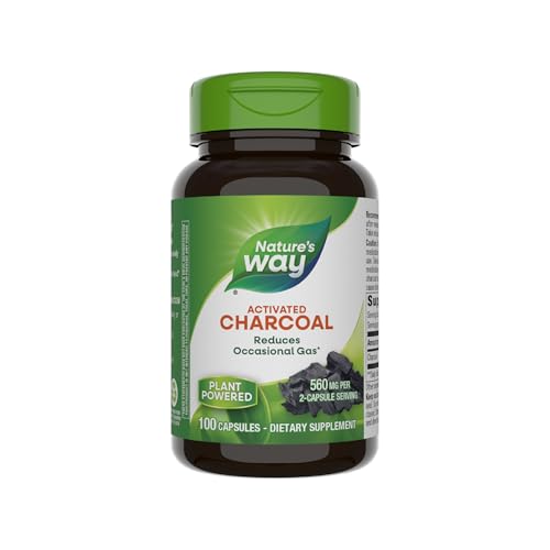 Nature&#39;s Way Activated Charcoal, Binds Unwanted Materials and Gas in the Digestive Tract*, 560 mg per 2-Capsule Serving, 100 Capsules (Packaging May Vary)