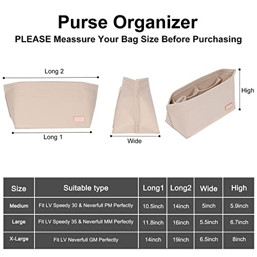 Doxo Purse Organizer Insert, Felt Bag Tote Fit L Speedy