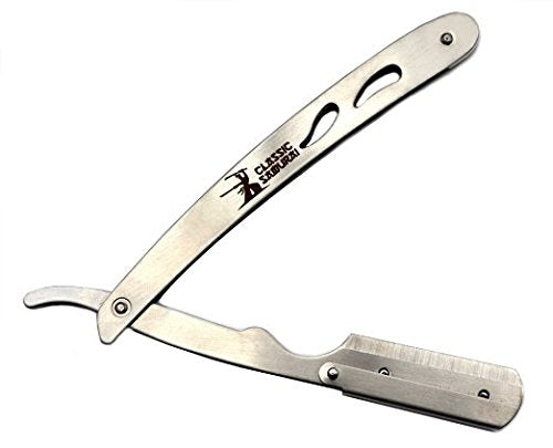 CS-102 Stainless Steel Professional Barber Straight Edge Razor with 200 Derby Single Edge Razor Blades