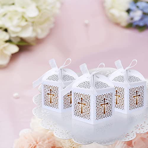KPOSIYA 70 Pack Baptism Favor Boxes,Laser Cut Candy Box