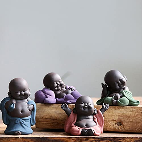Cute Ceramic Monk Statue Figurine, Little Buddha Figurines Home Decor Creative Baby Crafts Dolls Ornaments Gift Delicate Ceramic Arts and Crafts (Pink)