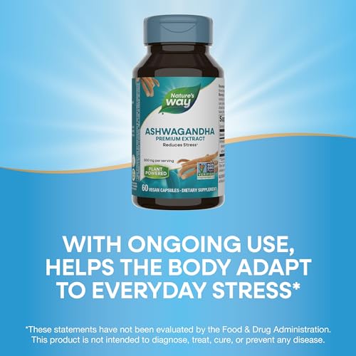 Nature&#39;s Way Ashwagandha, Reduces Stress*, Premium Extract, Adaptogenic*, Non-GMO Project Verified, Vegan, 60 Capsules (Packaging May Vary)