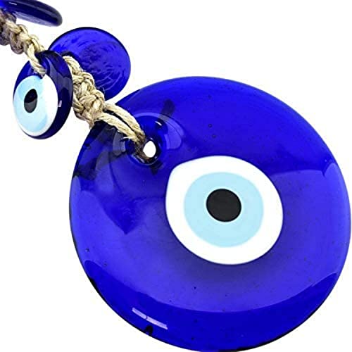 4 Glass Blue Evil Eye Wall Hanging Ornament with 6 Mini Beads - Turkish Handmade Nazar Amulet - Door Hanging for Home Protection Charm - Evil Eye Wall Decor Amulet in a Box