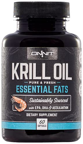 Antarctic Krill Oil Soft Gels, Dietary Supplement with Omega-3s, EPA, DHA, Astaxanthin and Phospholipids to Support Coginitive, Cardiovascular and Joint Health, 1000mg Per Serving, 60 Count