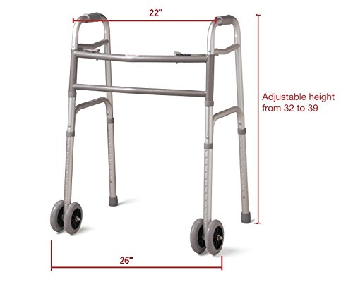 Walkers Heavy Duty Folding Deluxe 2 Button Front 5 Wheels By Healthline Trading