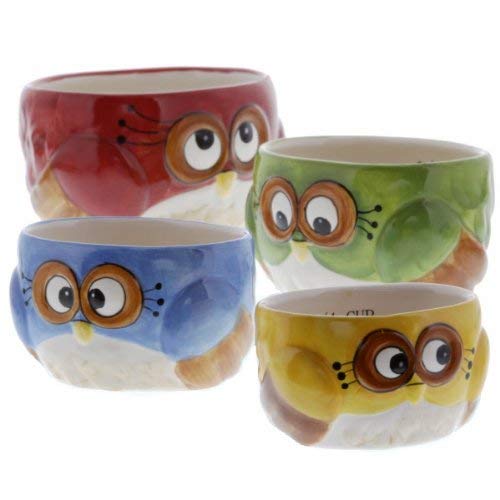 Cosmos gifts Measuring Cup Set Owl Design red green blue yellow 4 Pack, Medium