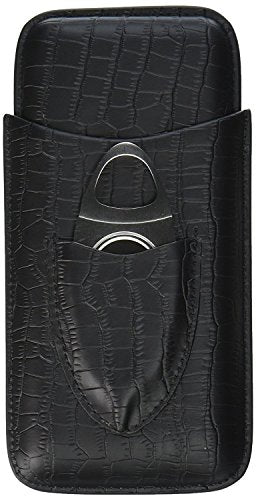 Leather Cigar Case - Gifts for Men- Cedar Wood Lined Cigar Holder with Stainless Steel Cutter