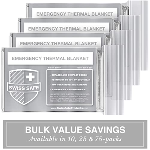 10 Pack Mylar Emergency Blankets for Survival - Compact & Insulated for Cold Weather - Designed for NASA, Outdoor, Running, Camping, Survival, First Aid Car Kit - Silver, 10 Pack