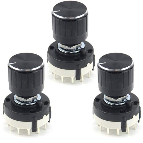 3 PCS RS26 4P12T 4 Pole 12 Position Selectable Band Selector Rotary Switch with Knob