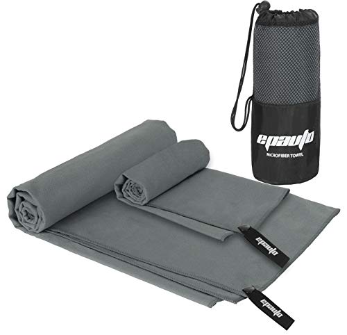 2-Pack Microfiber Fast Drying Travel Gym Towels, Grey, (60&#39;&#39;x30&#39;&#39;, 24&#39;&#39;x15&#39;&#39;)