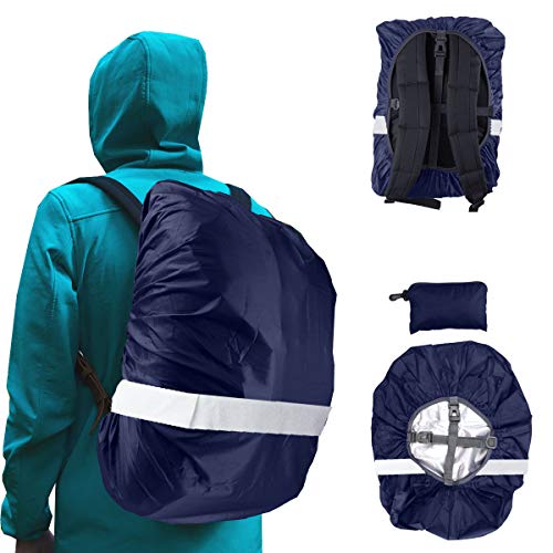 Hi-Visibility Backpack Rain Cover with Reflective Strip 100% Waterproof Ultralight Backpack Cover, Storage Pouch, Anti-Slip Cross Buckle Strap, for Hiking, Camping, Biking, Outdoor, Traveling