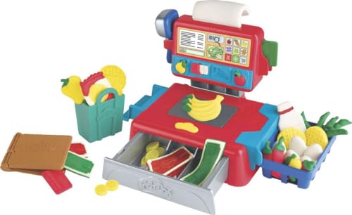 Cash Register Toy for Kids 3 Years and Up with Fun Sounds, Play Food Accessories, and 4 Non-Toxic Colors