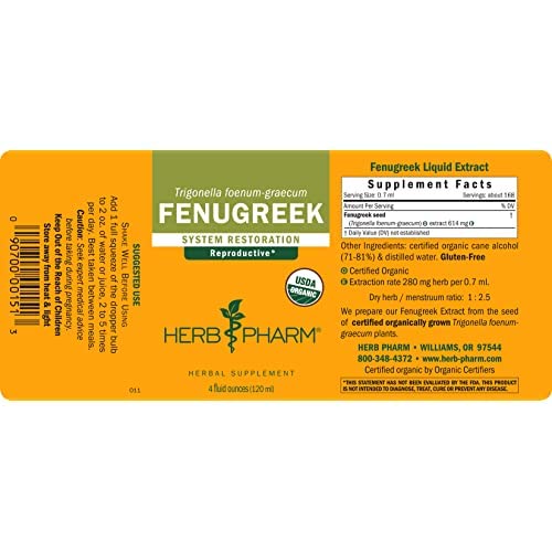 Certified Organic Fenugreek Liquid Extract for Female Reproductive Support - 4 Ounce