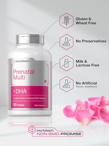 Horbäach Women's Prenatal Multivitamin with DHA, Iron and Folic Acid | 90 Softgels | Non-GMO & Gluten Free