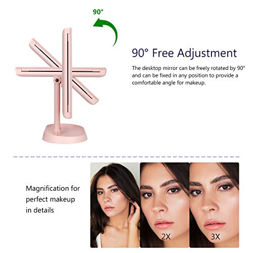 Trifold Lighted Vanity Makeup Mirror with 21 LED Lights,1x/2x/3x Magnification and Touch Screen Dimming,Two Power Supplies Makeup Mirror, Gift for Women