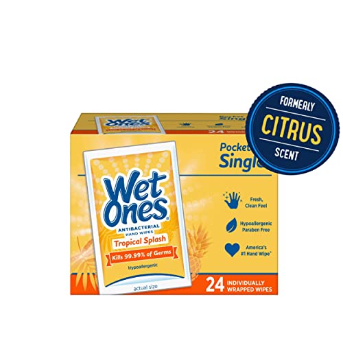 Wet Ones Wipes, Hands & Face, Antibacterial, Citrus Scent, Singles, 24 ct.
