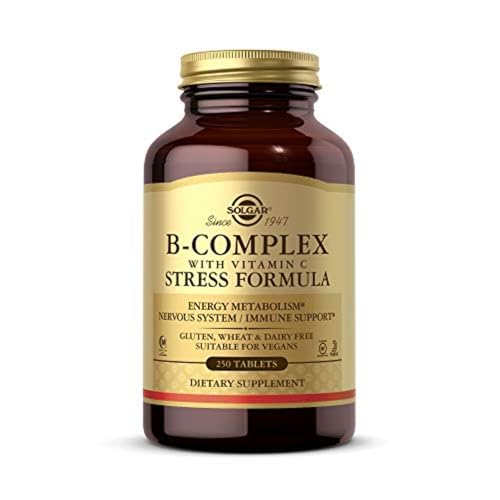 Solgar B-Complex with Vitamin C Stress Formula, 250 Tablets - Energy Metabolism, Nervous System &amp; Immune Support - Non-GMO, Vegan, Gluten Free, Dairy Free, Kosher, Halal - 125 Servings