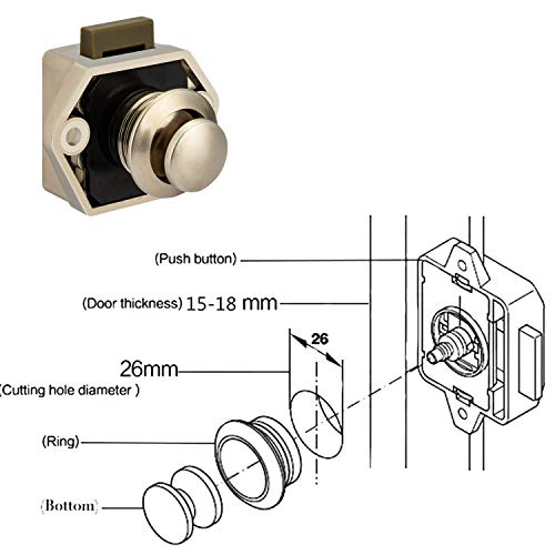 OCGIG 10Pcs RV Cabinet Mini Push Button Latch Locks Catch Door Knobs Gold for RV Caravan Cupboard Handle Nickel Plated