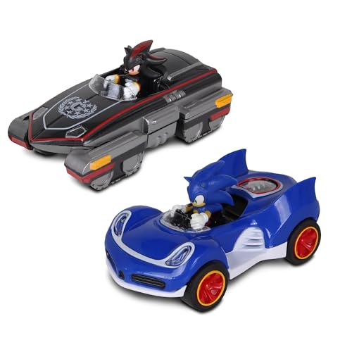 Sonic Transformed All-Stars Racing Pull Back Action: Shadow and Sonic Hedgehog, Two Vehicles, Video Game Legends, No Batteries Required, Pull Back – Release - and Watch it go