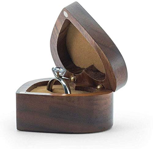 Black Walnut Wooden Engagement Ring Box, Solid Wood Heart Shaped Ring Box for Proposal Wedding