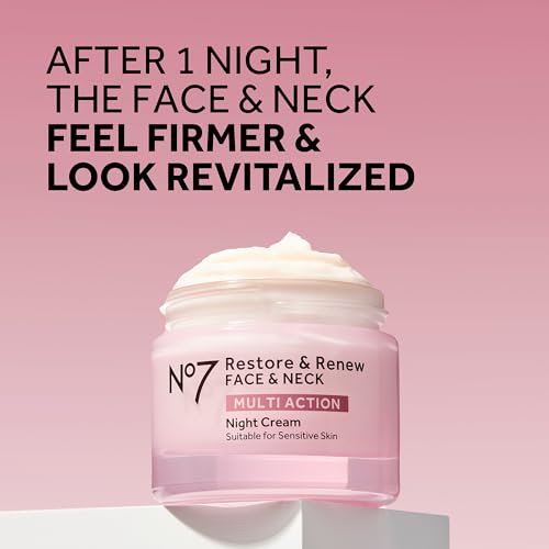 Restore & Renew Multi Action Face & Neck Night Cream - Collagen Peptide Anti Aging Face Cream - Hydrating Hyaluronic Acid Night Cream - Shea Butter + Vitamin E Skin Firming Night Cream (50ml)